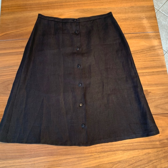 Talbots Classic Black A-Line Skirt, irish linen, button up front,  sz 10, EUC - Picture 2 of 16